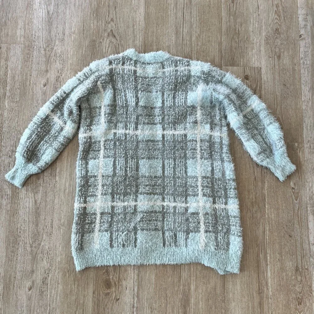 Womens Fashion Nova Blue Plaid Sweater Cardigan - S - Picture 6 of 8